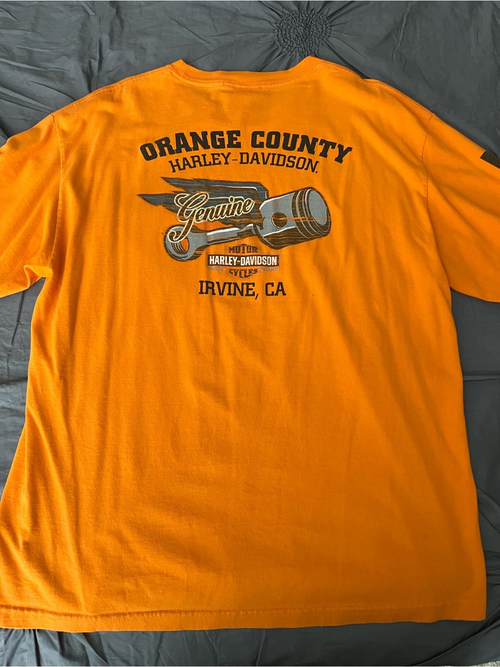 Harley-Davidson Orange Short Sleeve Tee with Black and White Piston Graphic